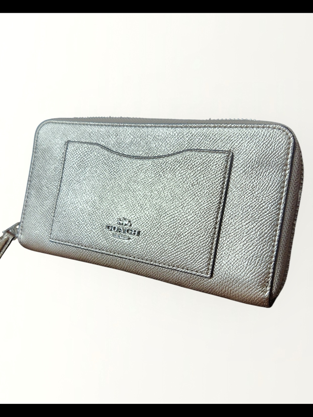 Coach Wallet Metallic Gold Pebbled Leather Zip Around